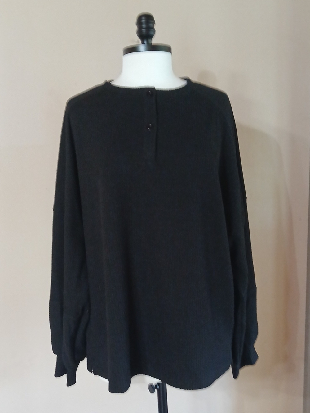 Fashion Nova Black Button-Neck Crew Sweater